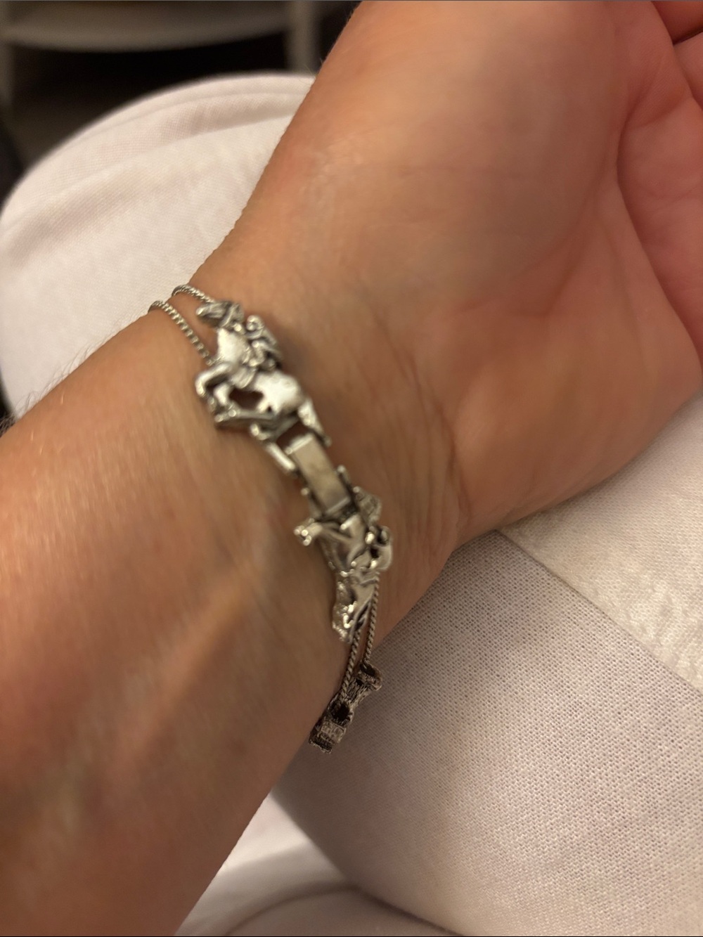 Vintage Costume Silver Horse Link Bracelet - Silver Women's Jewelry